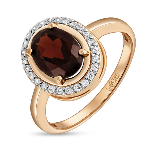 Кольцо с гранатом и фианитом