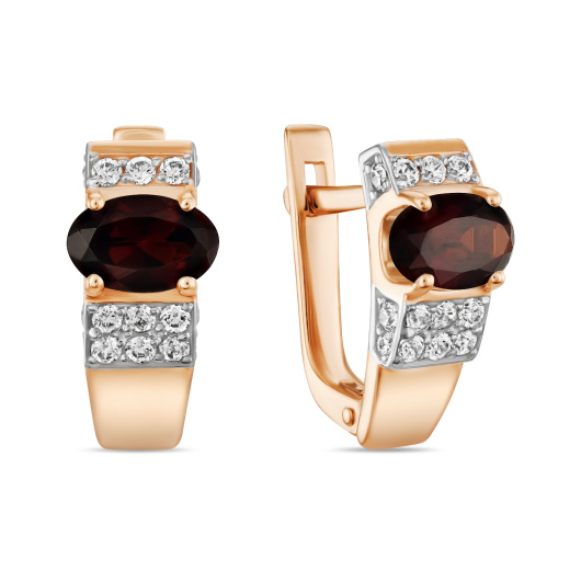 Серьги с фианитом и гранатами