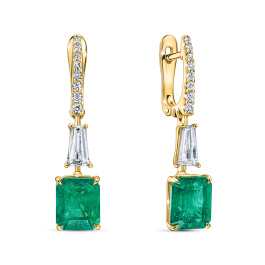 Серьги с бриллиантом и изумрудами