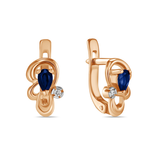 Серьги с сапфирами и фианитом