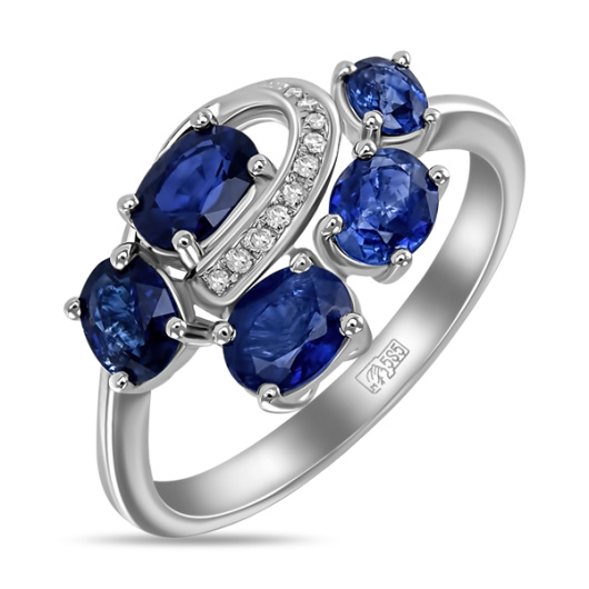 Кольцо с бриллиантами и сапфирами