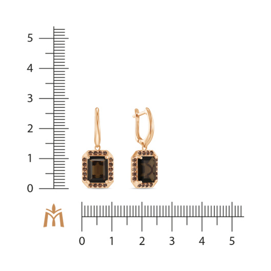 Серьги с дымчатым кварцем и фианитами