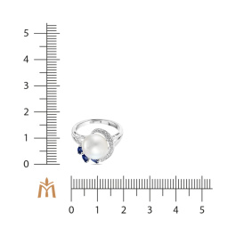 Кольцо с жемчугом, фианитом и цветными сапфирами