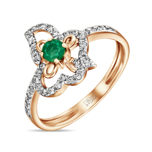 Кольцо с изумрудом и фианитом