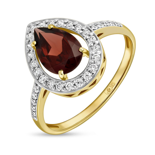 Кольцо с гранатом и фианитами