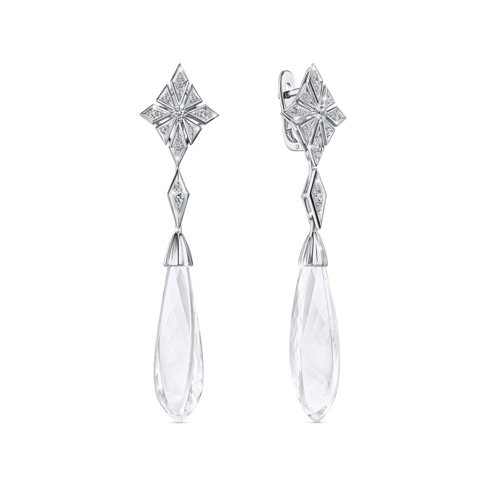 Серьги с бриллиантами и горным хрусталем - фото 1