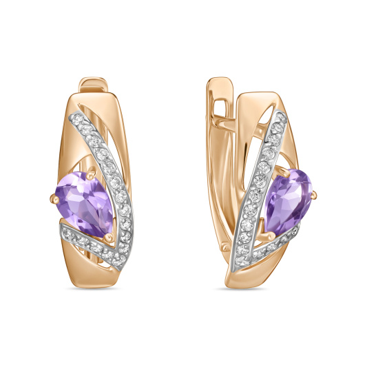 Серьги с аметистами и фианитами