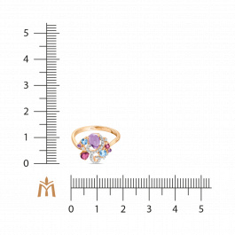 Кольцо с аметистами, топазом, бриллиантами и родолитом