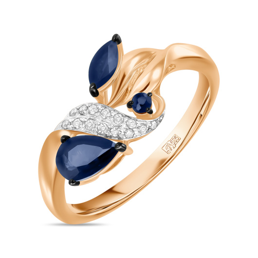 Кольцо с бриллиантами и сапфирами