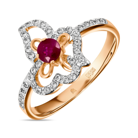 Кольцо с рубином и фианитом