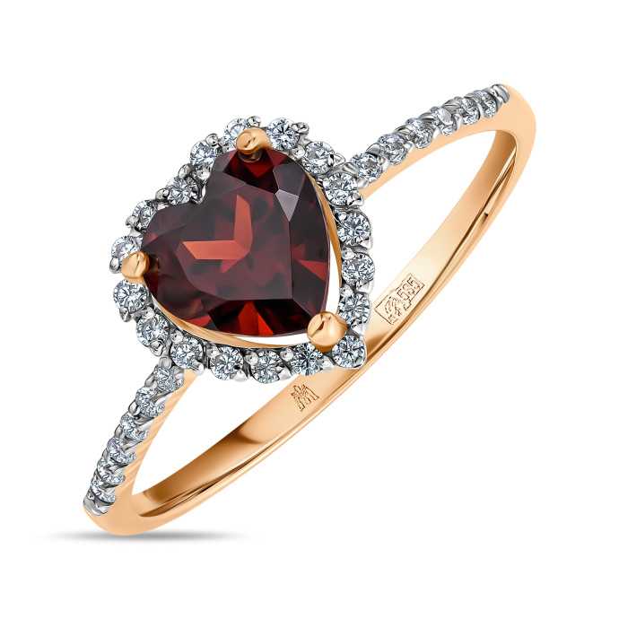 Кольцо с гранатом и фианитами - фото 1 Кольцо с гранатом и фианитами - фото 1