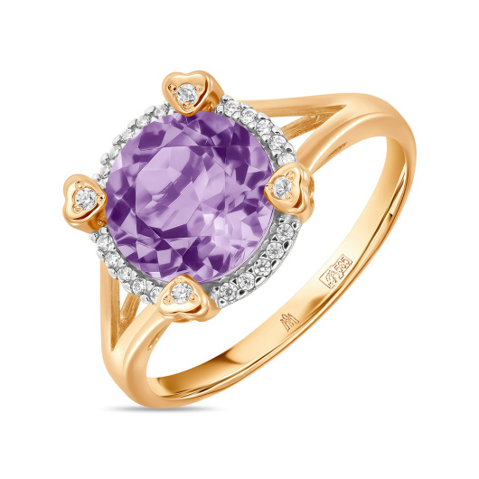 Кольцо с аметистом и фианитом