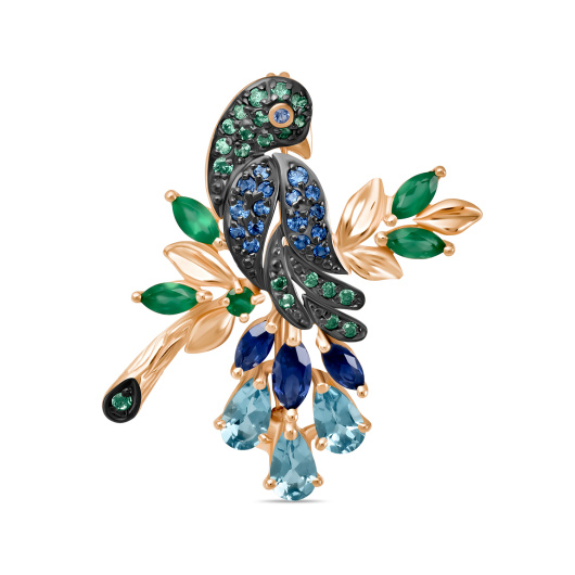 Брошь с агатами, топаз швейцарскийами, сапфиром и фианитами