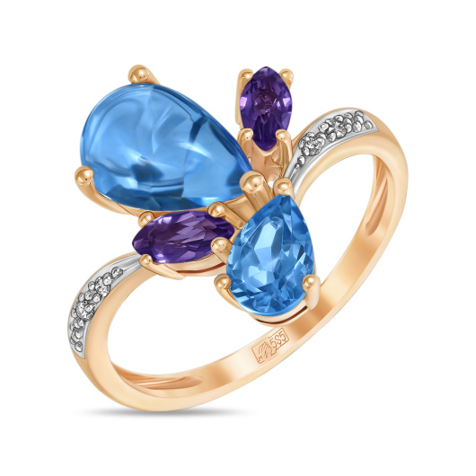 Кольцо с аметистами, топазом и бриллиантами