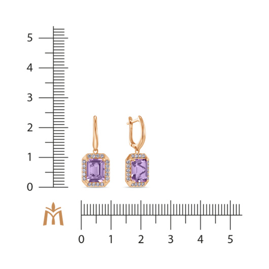 Серьги с аметистами и фианитами