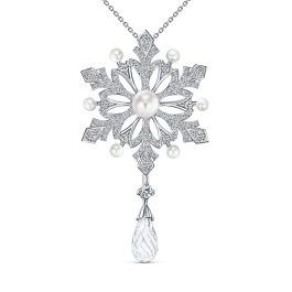 Колье с бриллиантами, жемчугом и кварцем