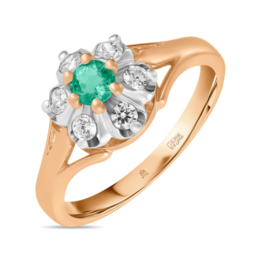 Кольцо с изумрудом и фианитом