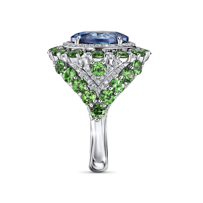 Кольцо с топазом, бриллиантами и цаворитами - фото 3