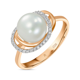 Кольцо с жемчугом и фианитом