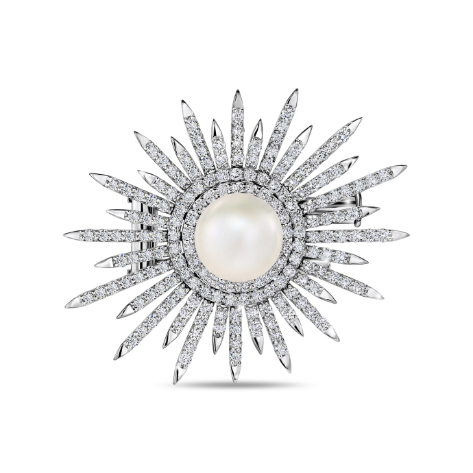 Брошь с бриллиантом и жемчугом - фото 1