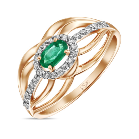 Кольцо с изумрудом и фианитом