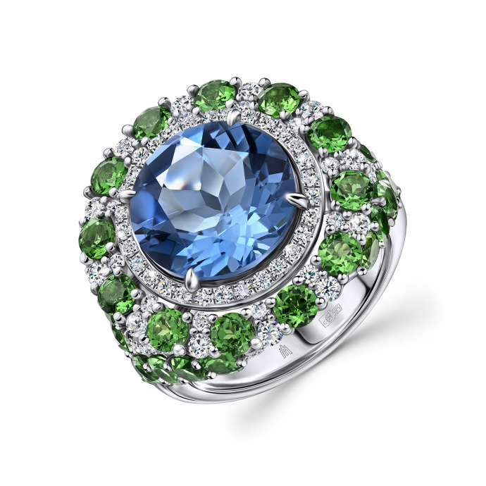 Кольцо с топазом, бриллиантами и цаворитами - фото 1