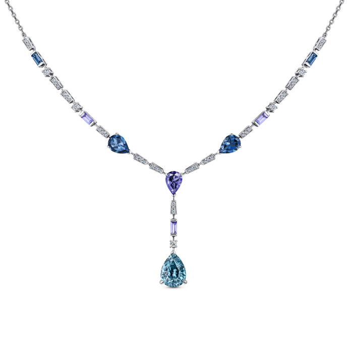 Колье с бриллиантами, иолитом, лондон топазами, танзанитами и цирконом - фото 1