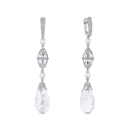 Серьги с бриллиантом, жемчугом и горных хрусталя