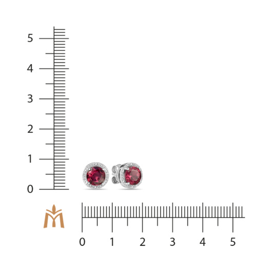 Серьги с бриллиантами и родолитами
