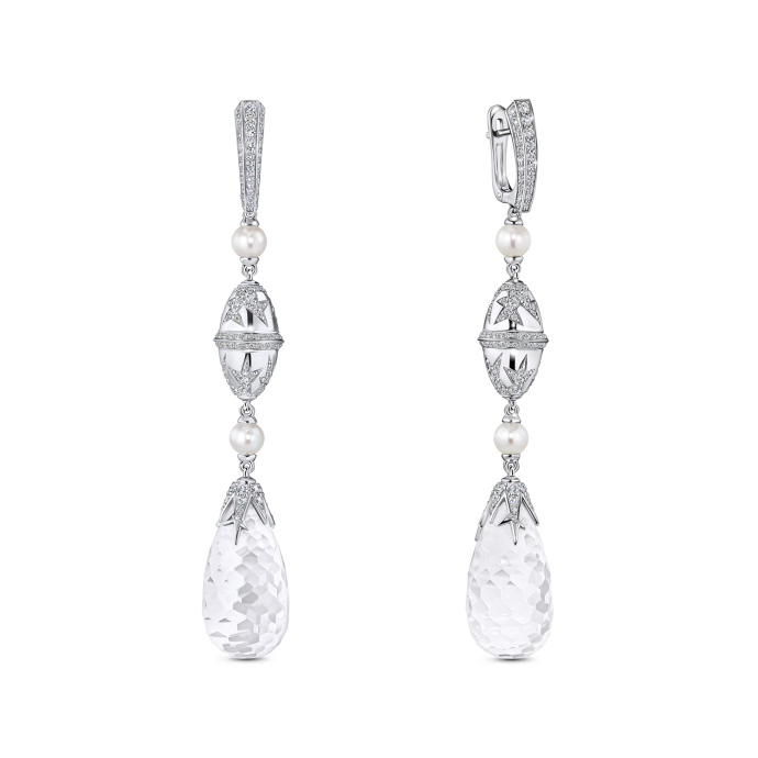 Серьги с бриллиантом, жемчугом и горных хрусталя - фото 1 Серьги с бриллиантом, жемчугом и горных хрусталя - фото 1