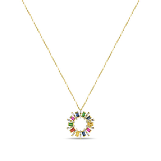 Колье с бриллиантами, гранатами, сапфирами и цветными сапфирами