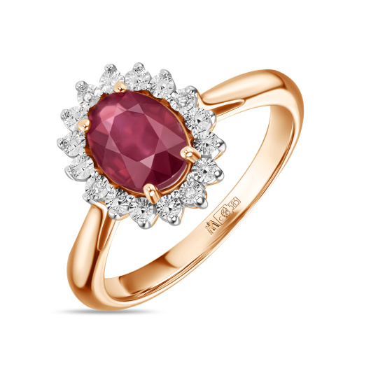 Кольцо с бриллиантами и облагороженным рубином