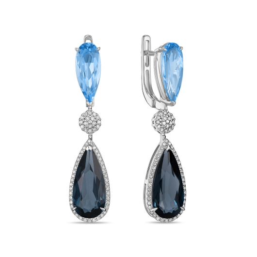 Серьги с топазами, лондон топазом и бриллиантами