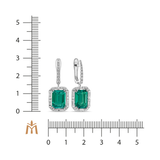 Серьги с бриллиантом и гидротермальными изумрудами