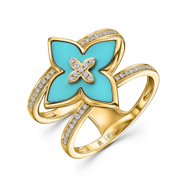 Кольцо с бриллиантами и бирюзой