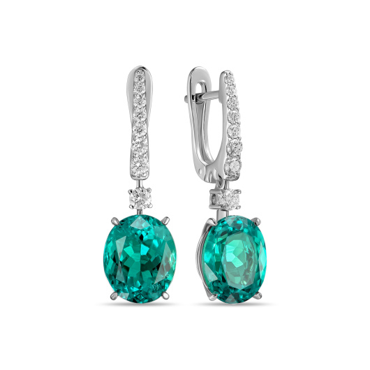 Серьги с бриллиантом и гидротермальным изумрудом