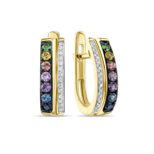 Серьги с аметистами, гранатами, бриллиантами, цветными сапфирами и сапфирами