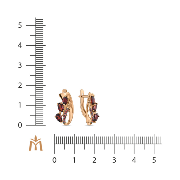 Серьги с гранатом и фианитами - фото 2