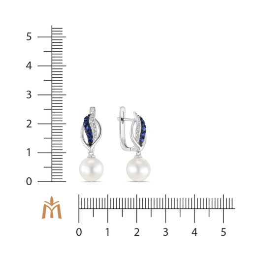 Серьги с жемчугом, бриллиантами и сапфирами