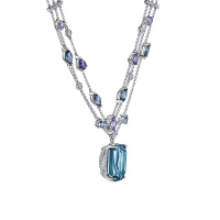 Колье с топазами, бриллиантами, иолитами, лондон топазом, танзанитами и цирконом - фото 2