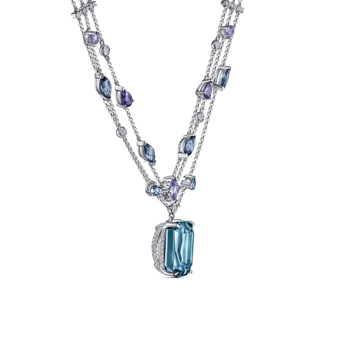 Колье с топазами, бриллиантами, иолитами, лондон топазом, танзанитами и цирконом - фото 2