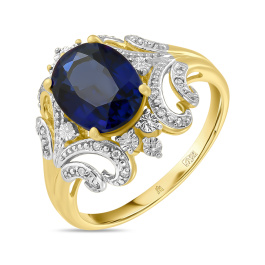 Кольцо с бриллиантами и нано сапфиром