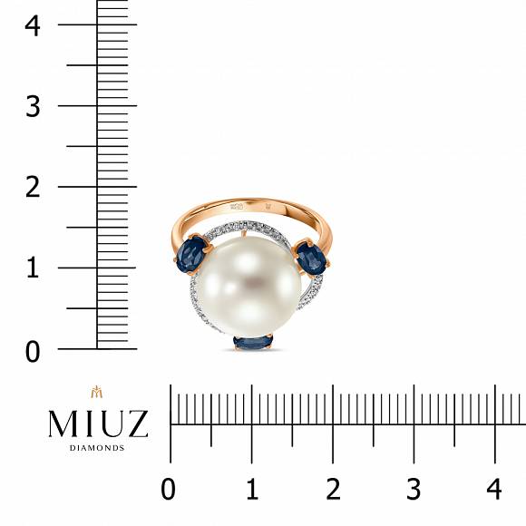 Кольцо с бриллиантами, жемчугом и сапфирами R4150-D-44204S - Фото 2