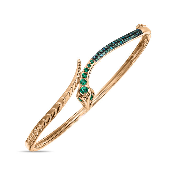 Браслет жесткий с гидротермальным изумрудом и фианитами - фото 1