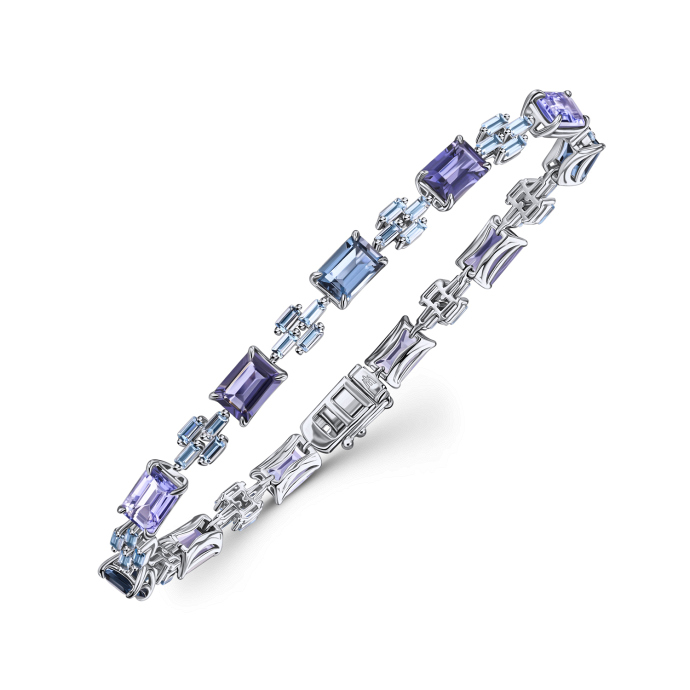 Браслет с топазами, иолитами, лондон топазом и танзанитами - фото 1