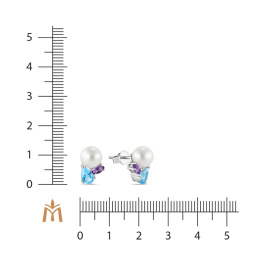 Серьги с аметистами, топазом и жемчугом