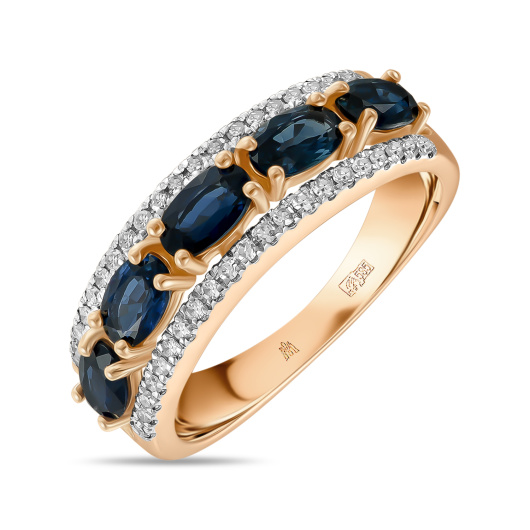 Кольцо с бриллиантами и сапфирами