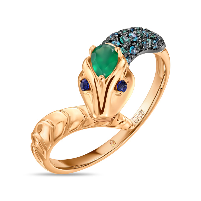 Кольцо с агатом, сапфиром и фианитами - фото 1 Кольцо с агатом, сапфиром и фианитами - фото 1