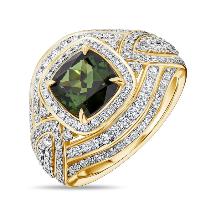 Кольцо с бриллиантами и турмалином - фото 1