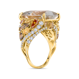 Кольцо с топазом, цветными бриллиантами и бриллиантами